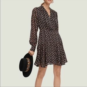 Scotch & Soda Long Sleeve Sheer Stripe Floral Print Dress Swing Maison Black XS
